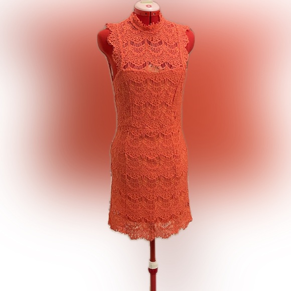 GUC- Free People Intimately Coral Daydream Lace Bodycon, Open Back Dress, Small - Picture 2 of 8